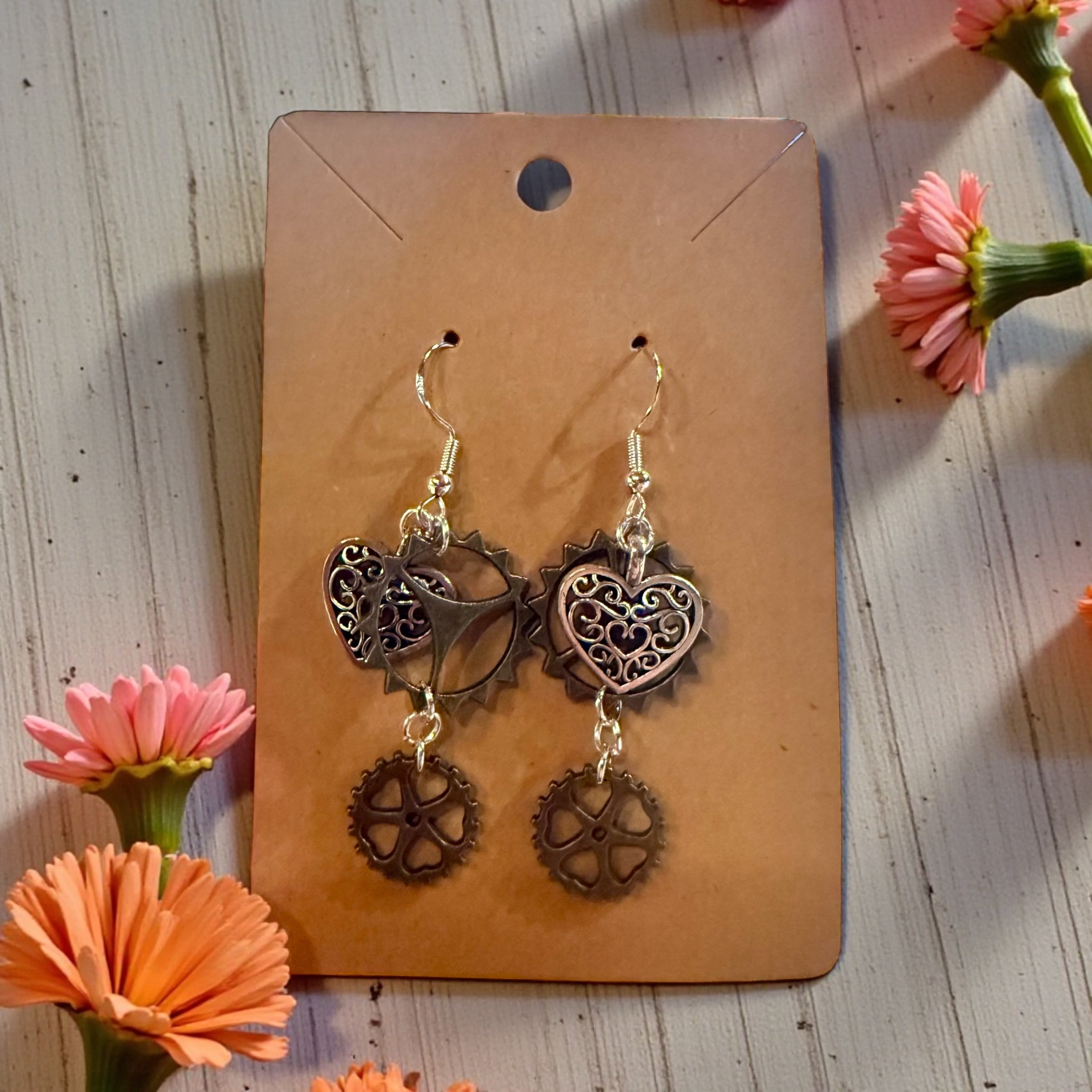 Steamed Stardust Earrings - Hearts on Double Gears