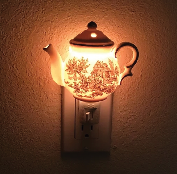 English Toile Teapot Nightlight - Black