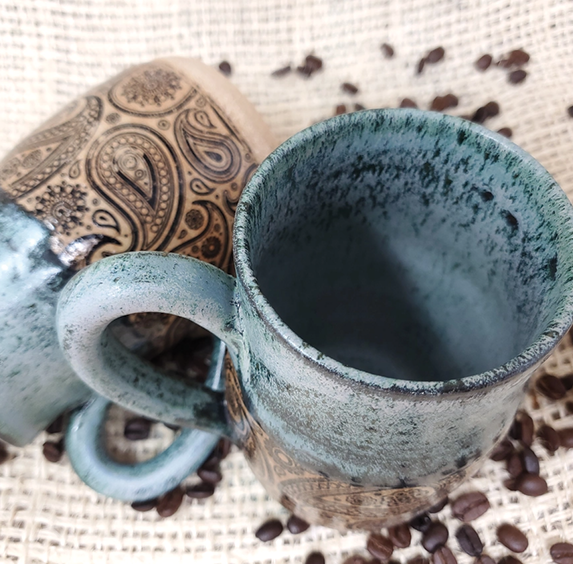 Turtle Hollow Pottery Mug - Black Paisley Mug