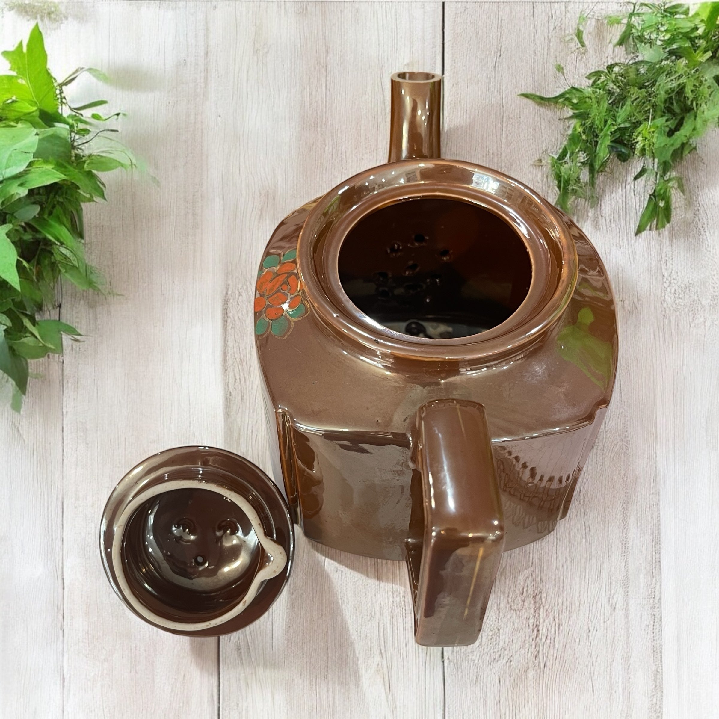 Vintage Teapot - Brown with Hand Painted Floral (Japan)