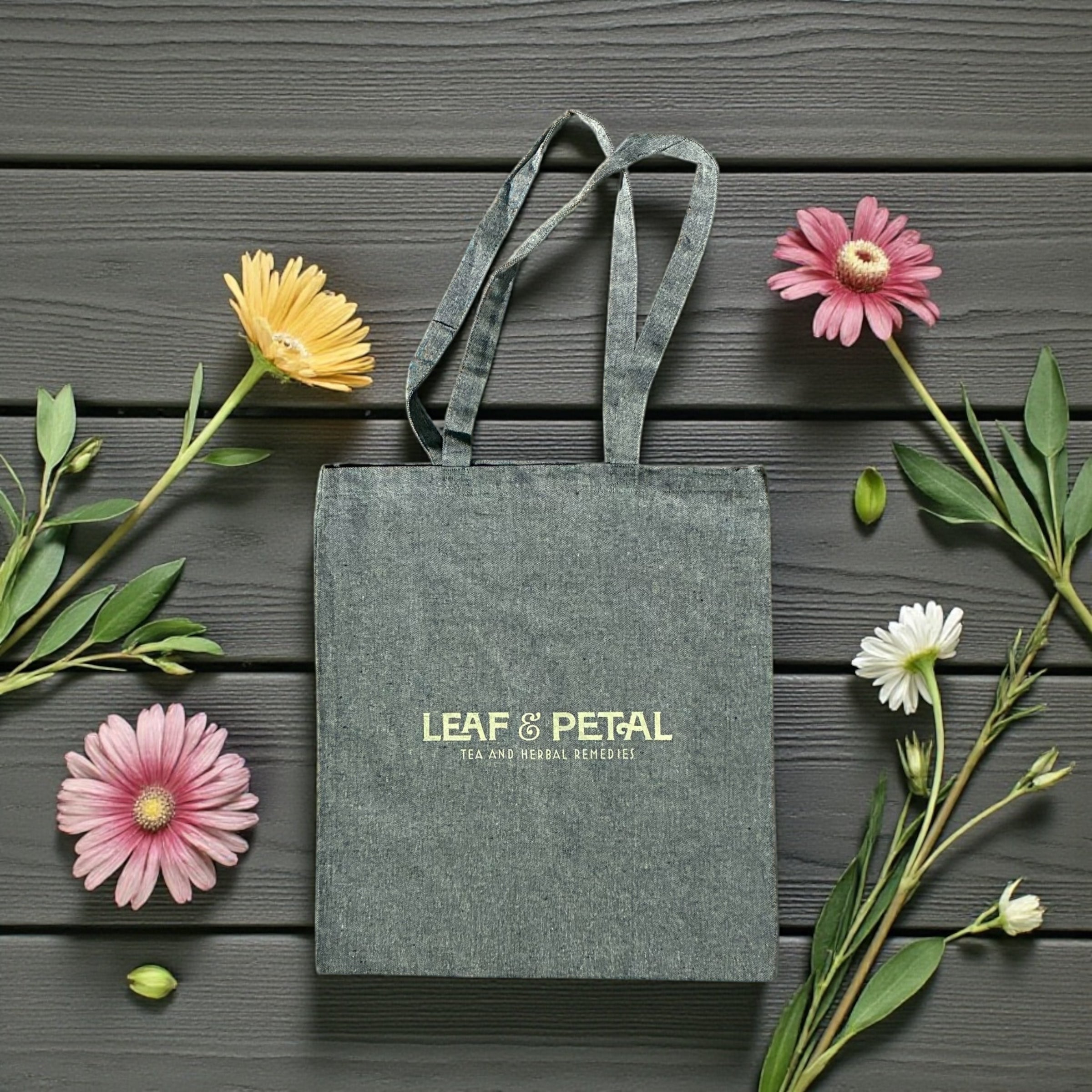 Leaf & Petal Gray Tote Bag