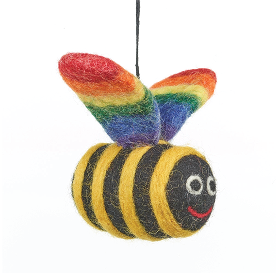 Handmade Felt Ornament - Rainbow Bumblebee