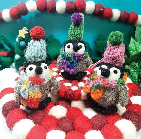 Handmade Felt Ornament - Frosty Penguins