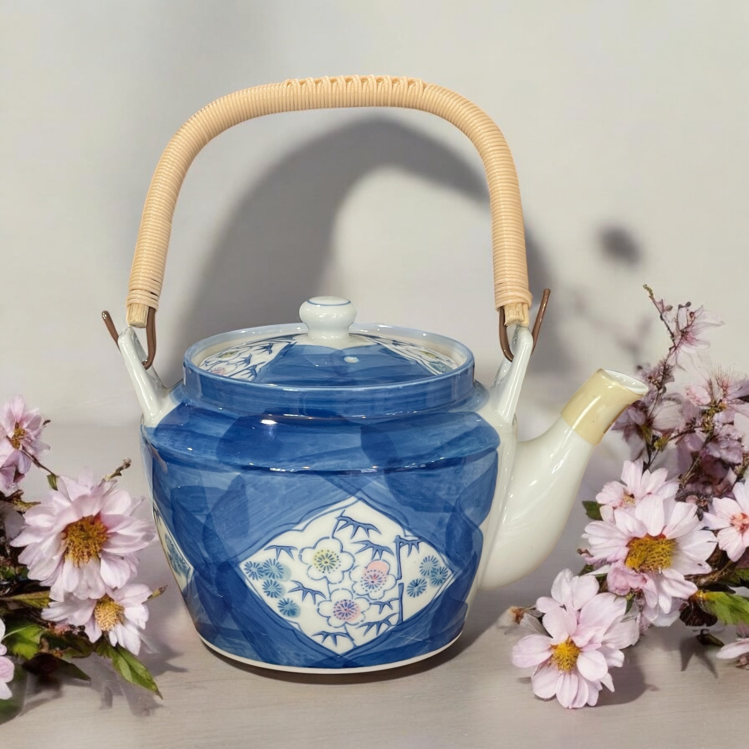 Vintage Teapot - Blue Hand Painted Floral (Arita Ware, Japan)