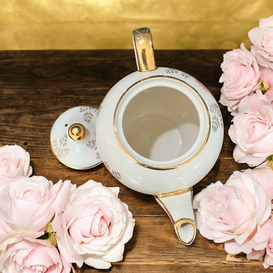 Vintage Teapot - Ferns & Pink Roses (Sadler, England)