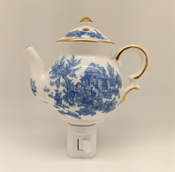 English Toile Teapot Nightlight - Blue
