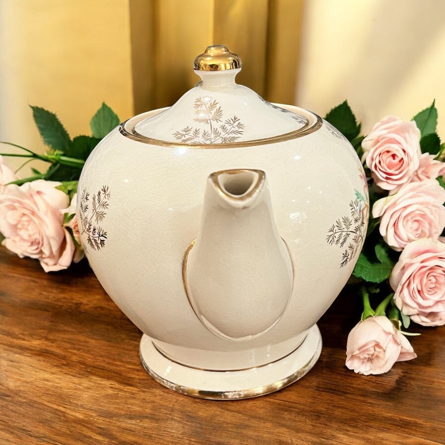 Vintage Teapot - Ferns & Pink Roses (Sadler, England)