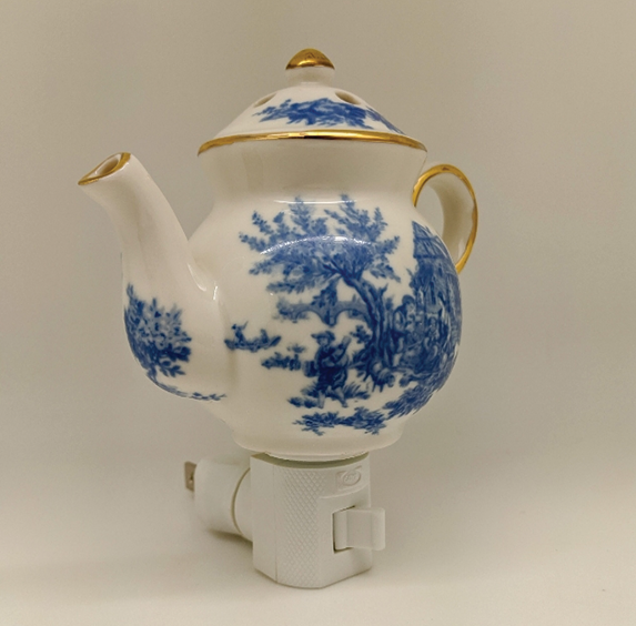 English Toile Teapot Nightlight - Blue
