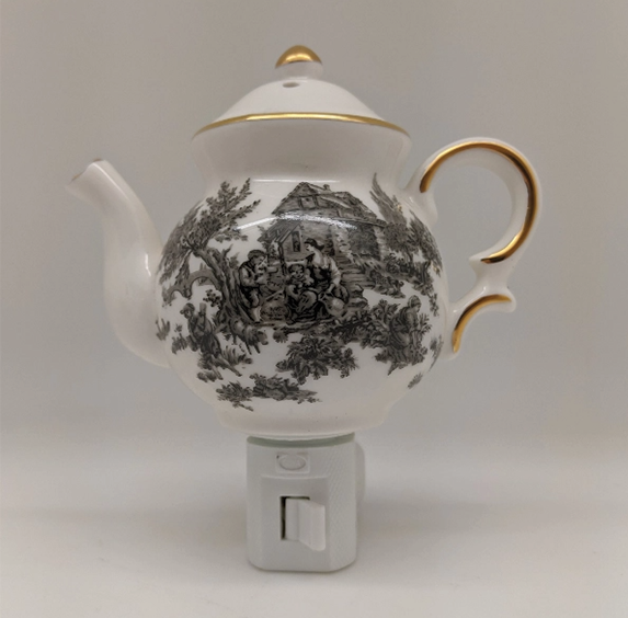 English Toile Teapot Nightlight - Black