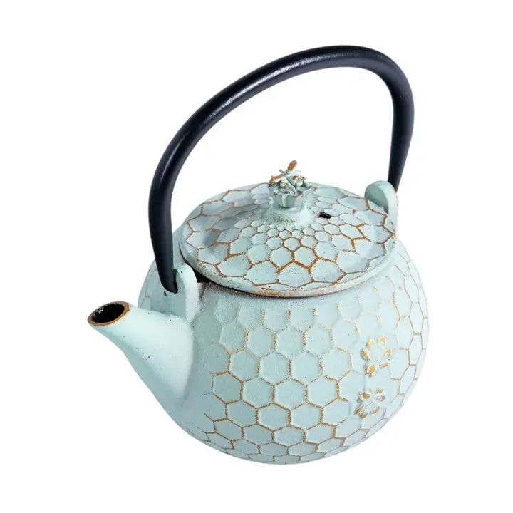 10oz Cast Iron Tea Pot Honeycomb Mint Green