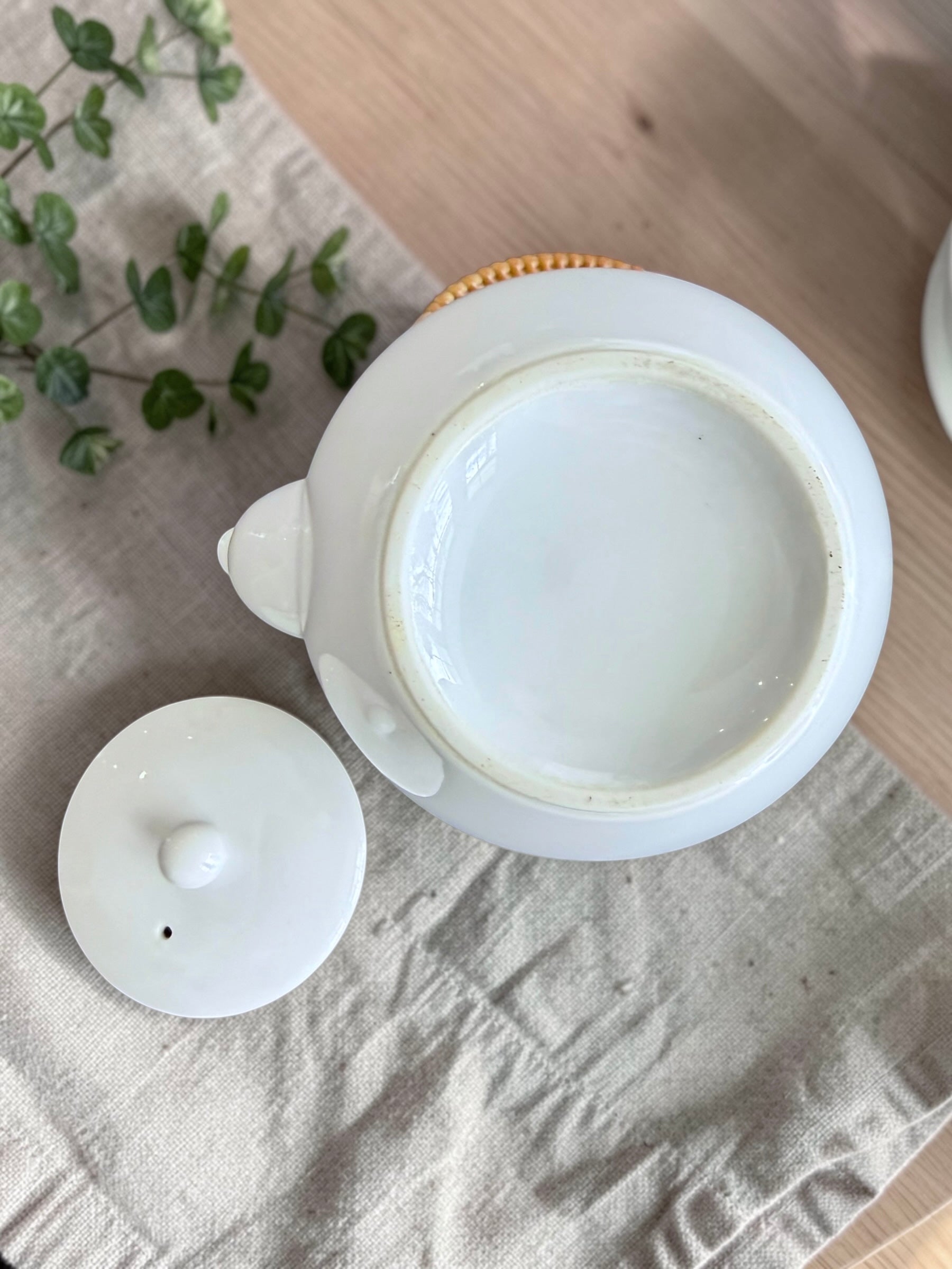 Vintage Teapot - White with Rattan Handle (Unknown)