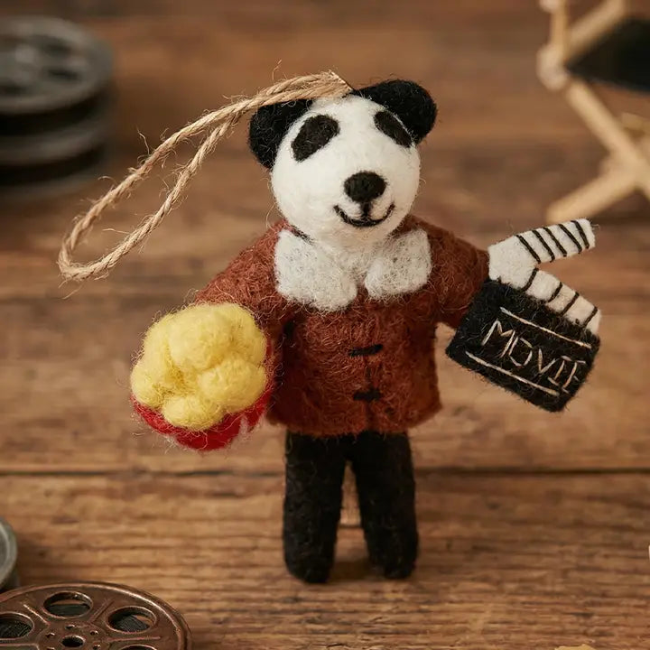 Handmade Felt Ornament - Movie Buff Panda