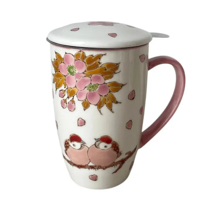 Twin Sparrows Cherry Blossoms Mug & Infuser