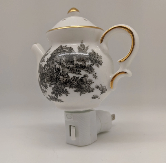 English Toile Teapot Nightlight - Black