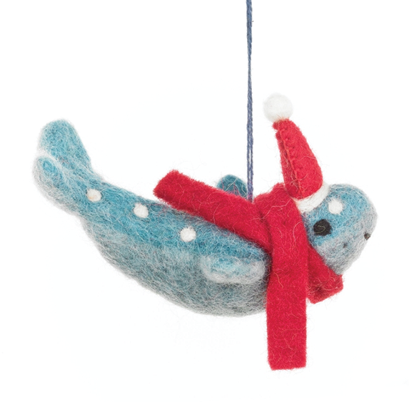 Handmade Felt Ornament - Holiday Humpback Whale