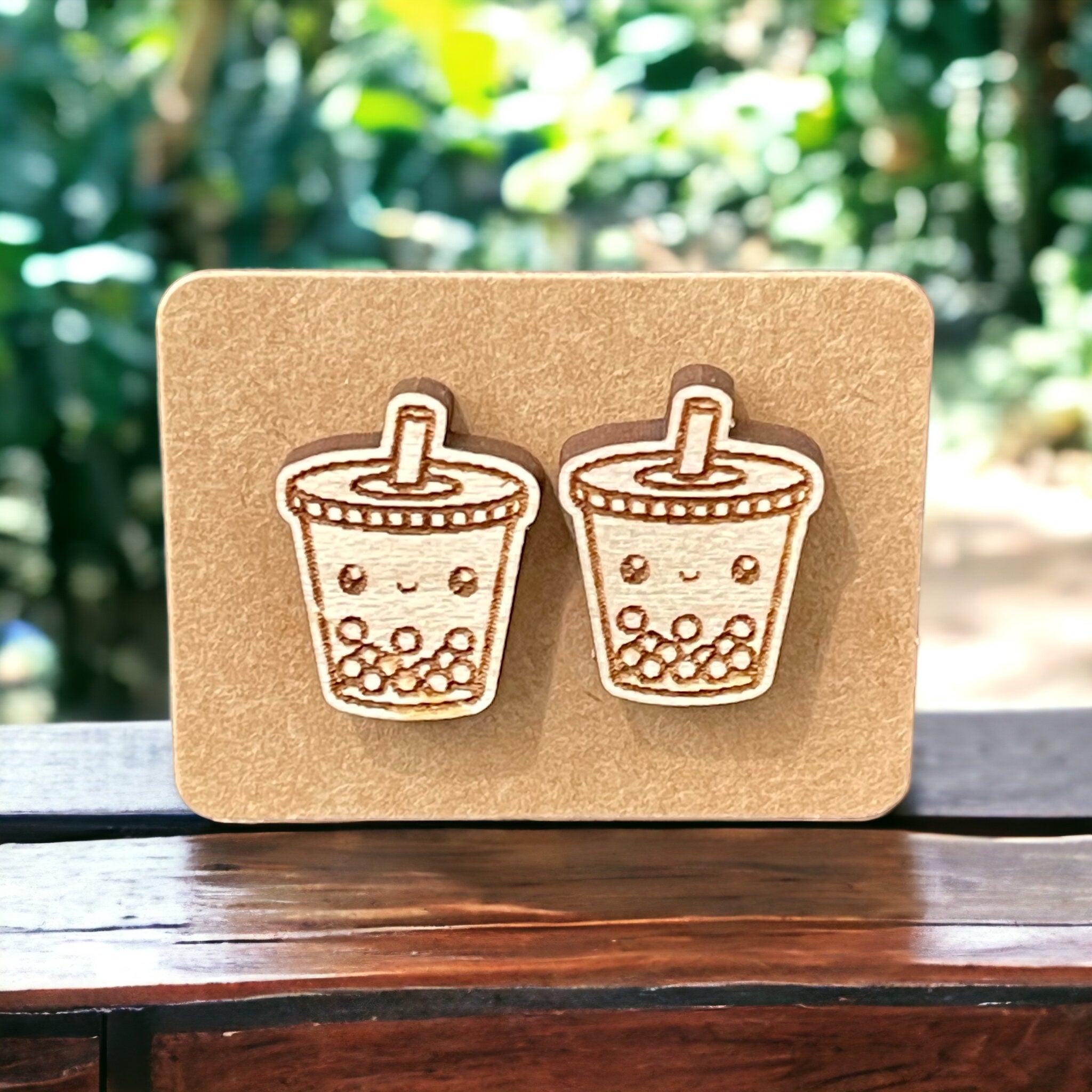 Wood Earrings - Boba Tea