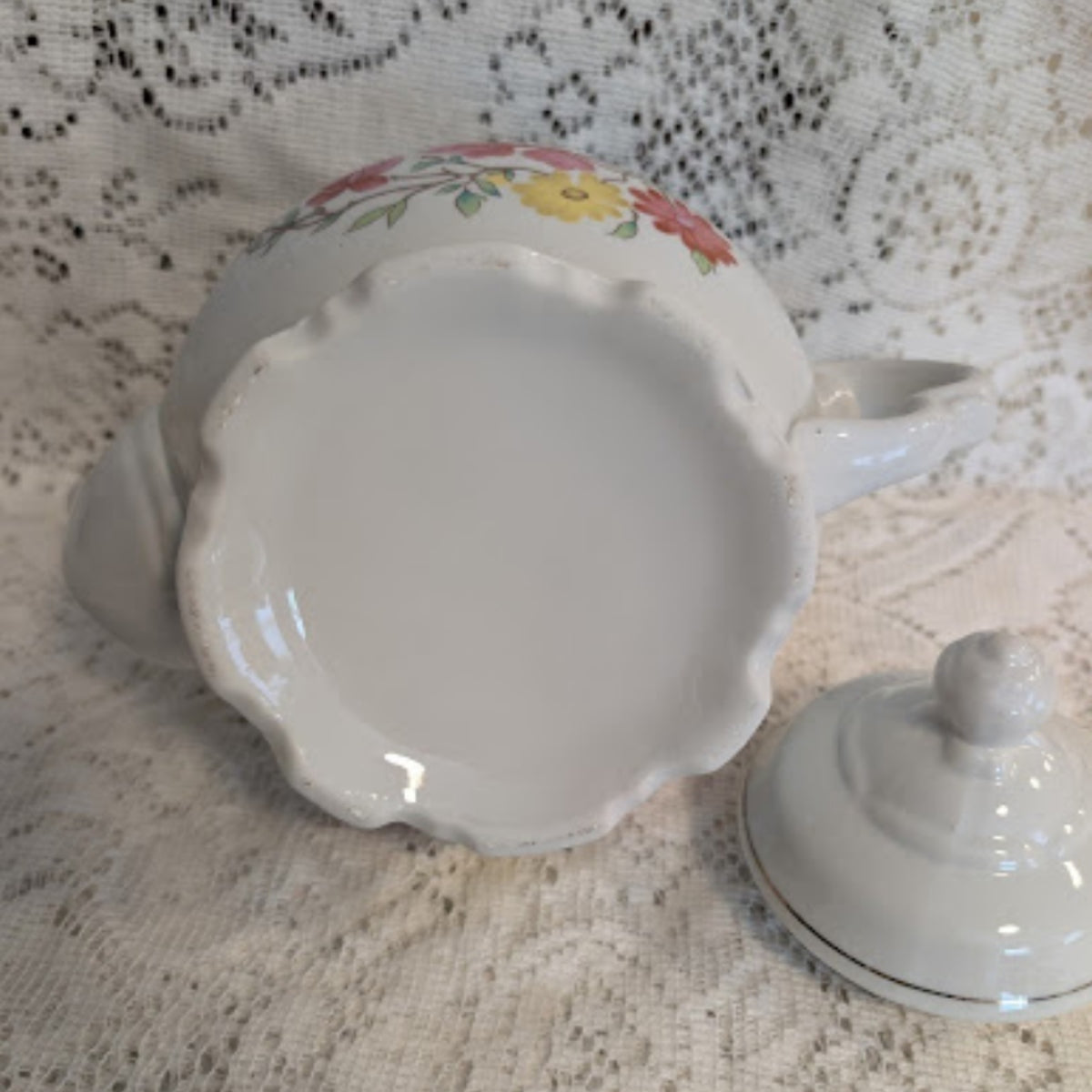 Vintage Floral Porcelain Teapot with Gold Trim