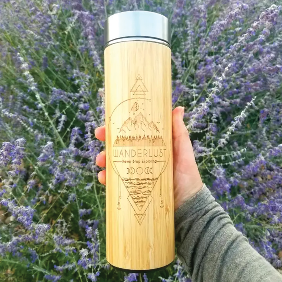 NAMASTE 16.9oz Insulated Bamboo Water Bottle / Tea Tumbler 