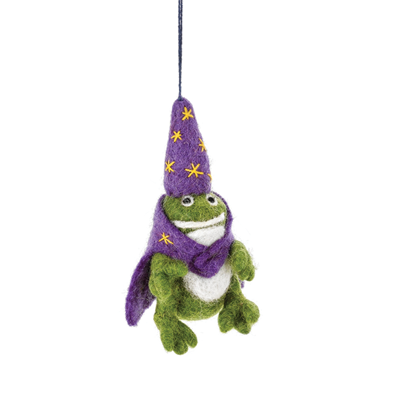 Handmade Felt Ornament - Wizard Frog