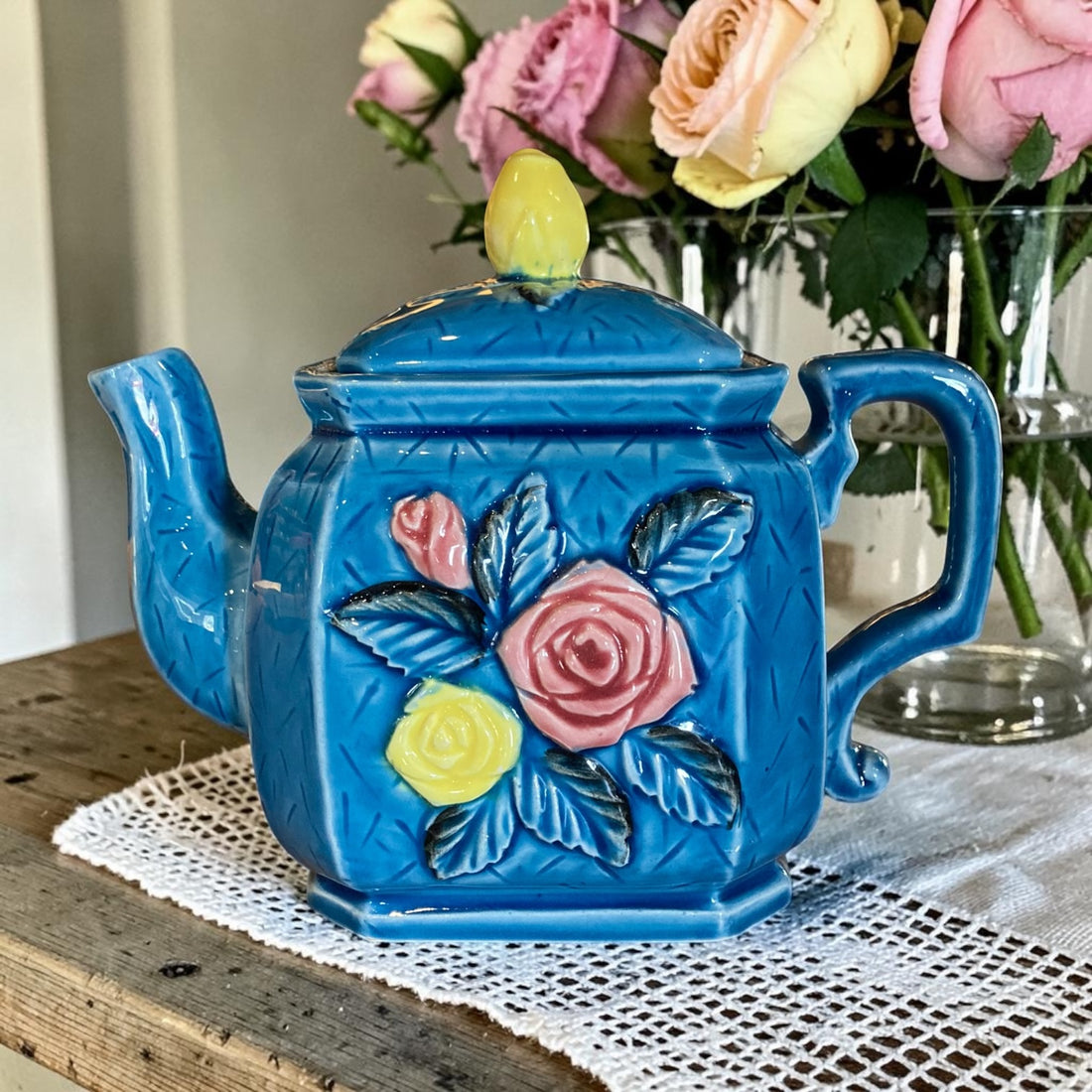 Vintage Teapot - Blue Floral Relief (Japan)