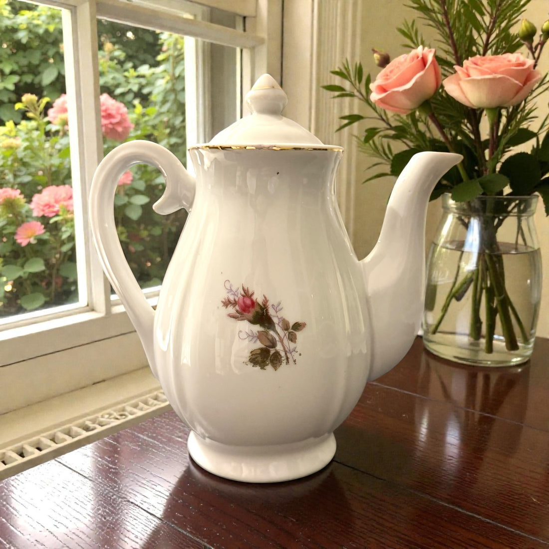 Vintage Teapot - Moss Rose (Green China, Japan)