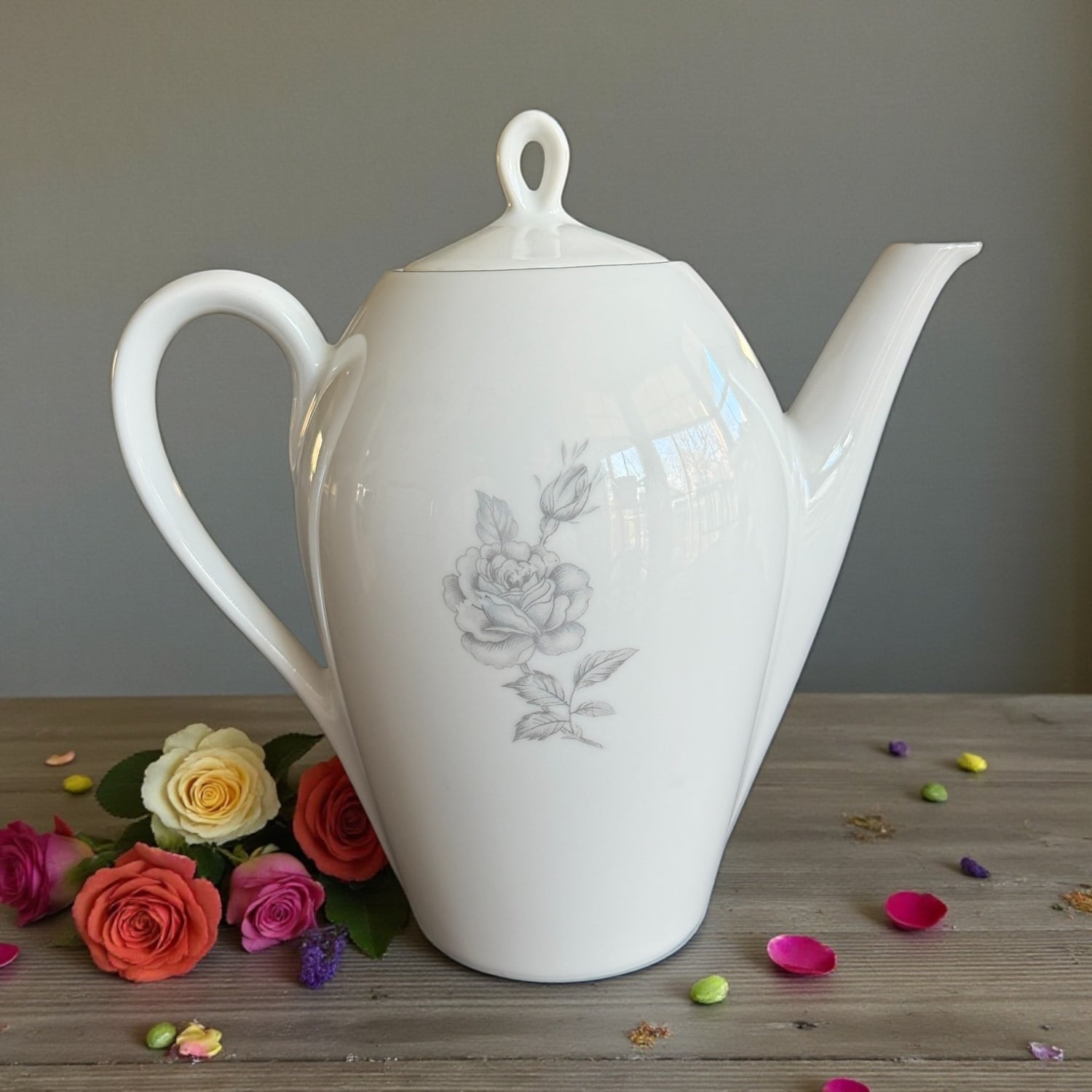 Vintage Teapot - White with Gray Flowers (KPM, Germany)