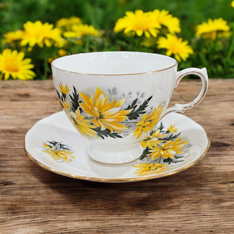 Vintage Mug & Saucer - Yellow Flowers (Royal Vale, England)