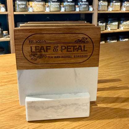 Leaf &amp; Petal Wood &amp; Marble Coaster