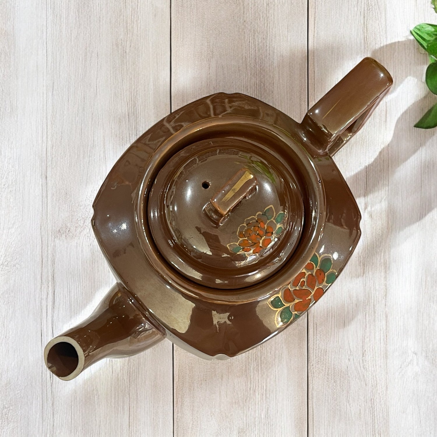 Vintage Teapot - Brown with Hand Painted Floral (Japan)
