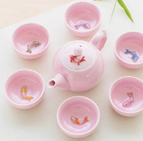 Ceramic Tea Set - Koi Fish (Pink)