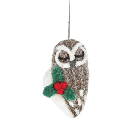Handmade Felt Ornament - Carol the Christmas Owl