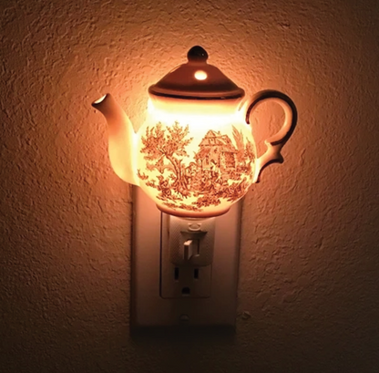 English Toile Teapot Nightlight - Black