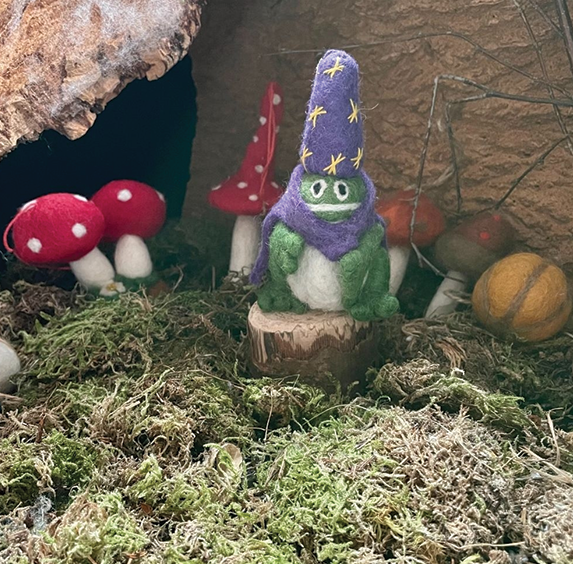Handmade Felt Ornament - Wizard Frog