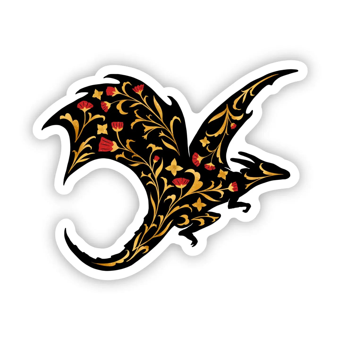 Vinyl Sticker - Gold &amp; Red Flower Dragon
