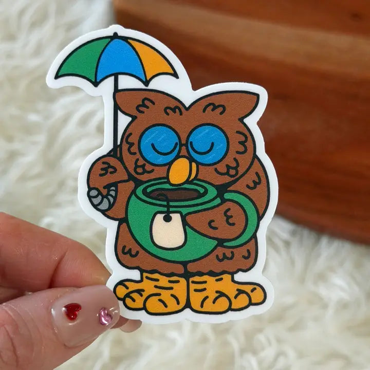 Vinyl Sticker - Owl Drinking Tea