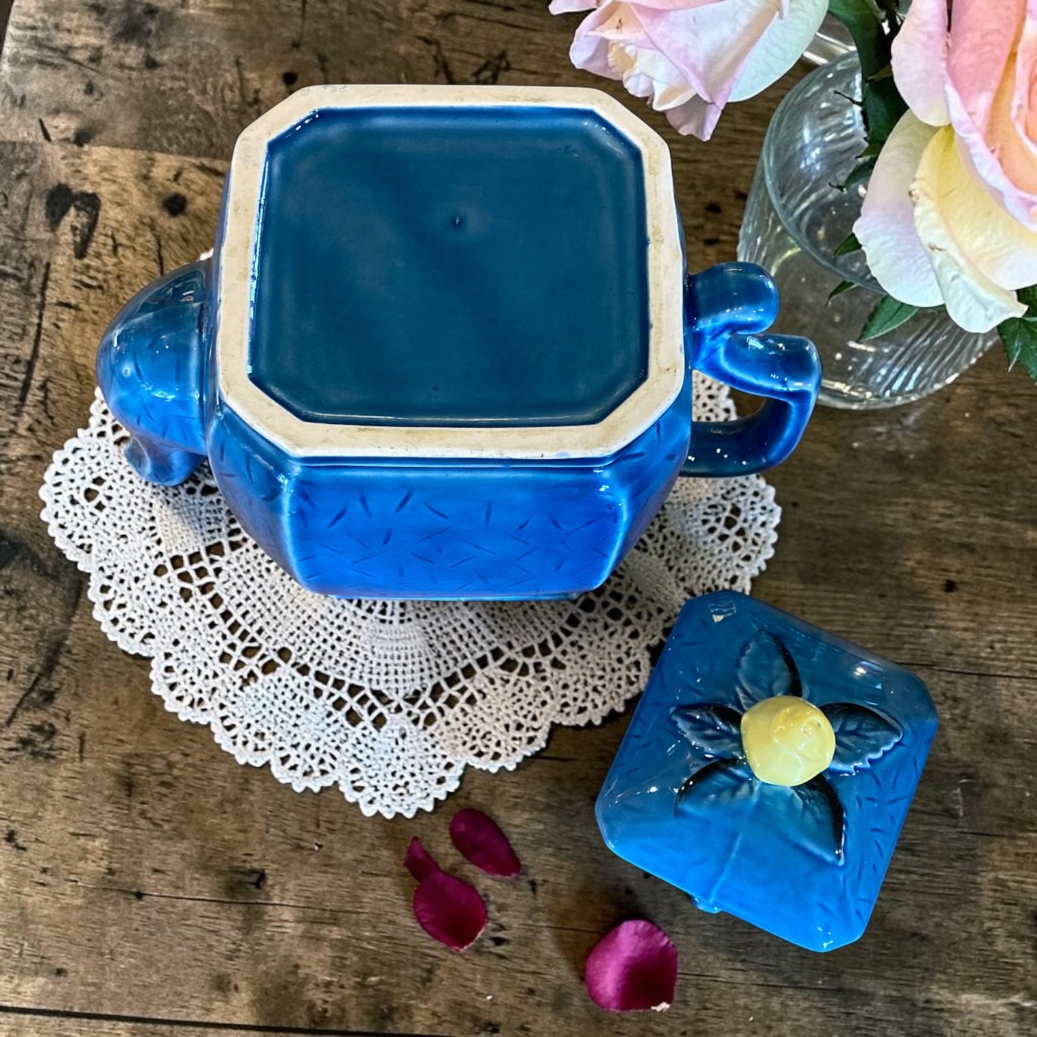Vintage Teapot - Blue Floral Relief (Japan)
