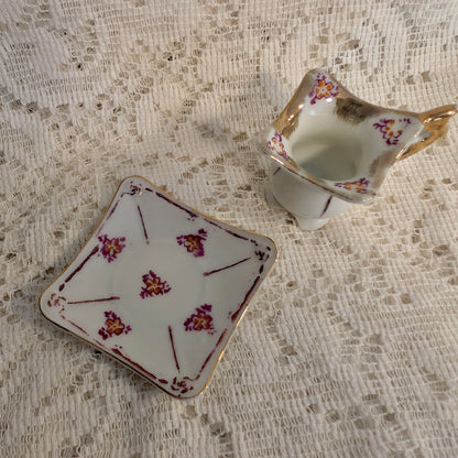 Vintage Teacup &amp; Saucer - Miniature Porcelain - Floral Gold Luster