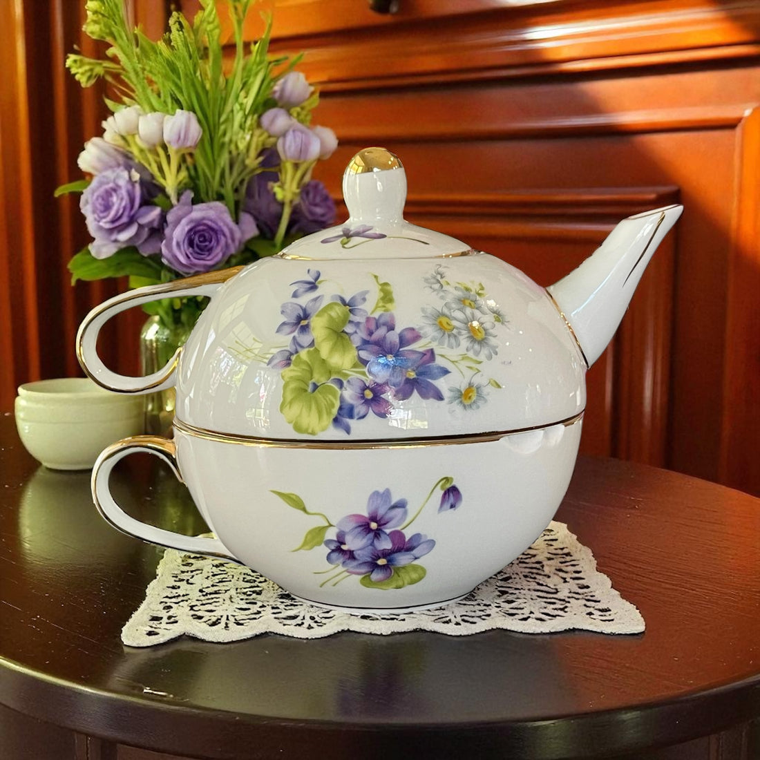 Vintage Teapot - Purple Violet Tea for One (Nantucket, China)