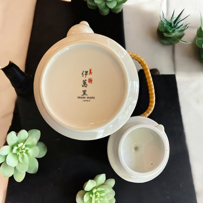 Vintage Teapot - Gold-Trimmed Garden/Bamboo Handle (Imari Ware, Japan)