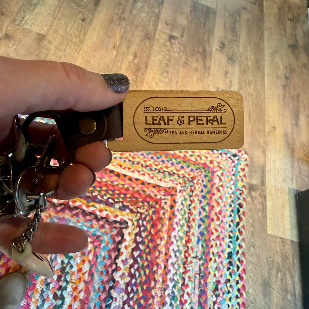 Leaf &amp; Petal Double-Sided Wooden Keychain