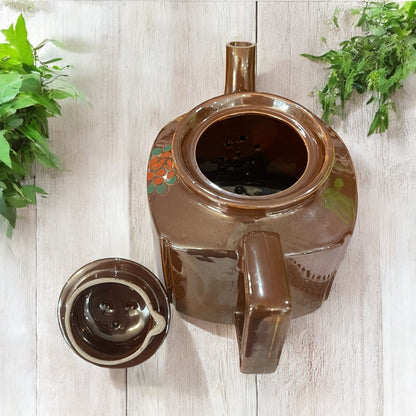 Vintage Teapot - Brown with Hand Painted Floral (Japan)