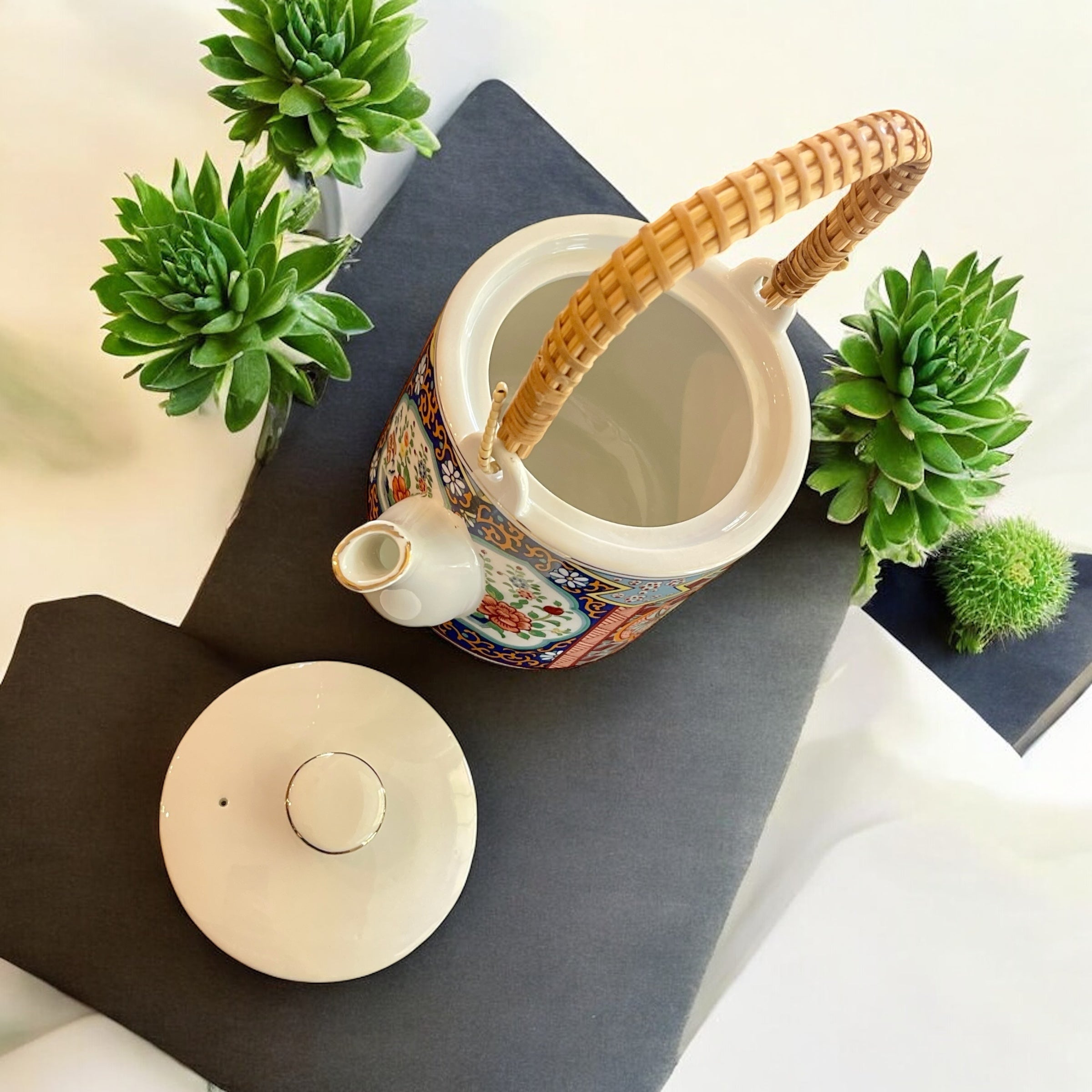 Vintage Teapot - Gold-Trimmed Garden/Bamboo Handle (Imari Ware, Japan)