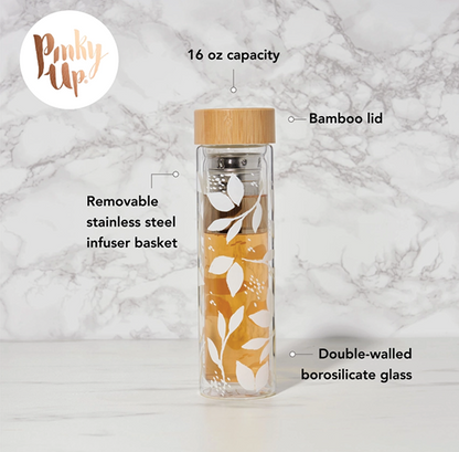 Glass Infuser Bottle - White Leaf