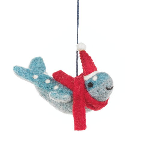 Handmade Felt Ornament - Holiday Humpback Whale