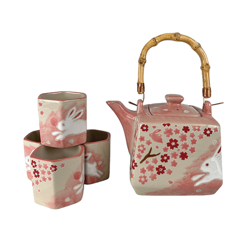 Sakura Cherry Blossoms Rabbit Tea Set (Teapot with 4 Cups)