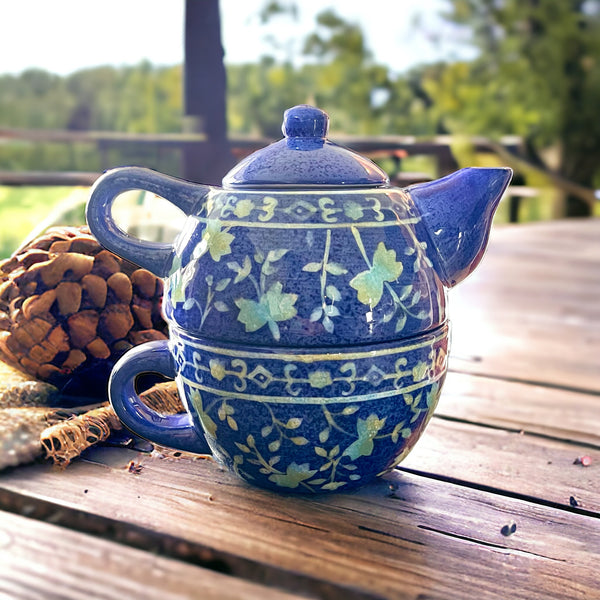 Vintage Teapot Set - Blue Tea for One (World Market, Thailand)