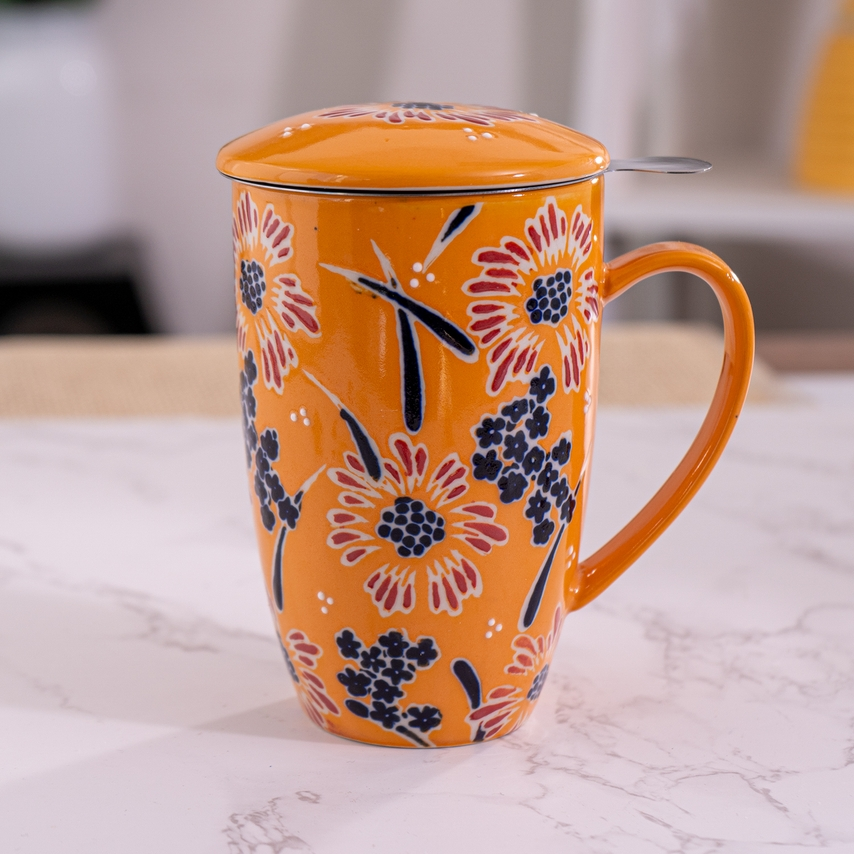 Orange Floral Mug &amp; Infuser