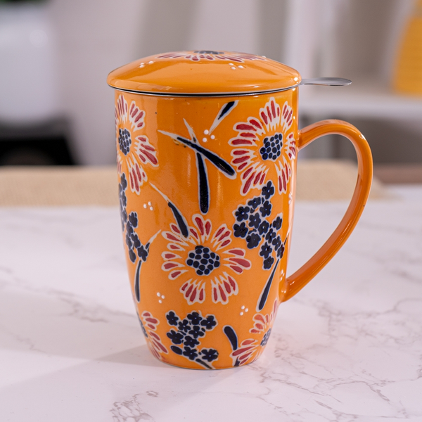 Orange Floral Mug & Infuser