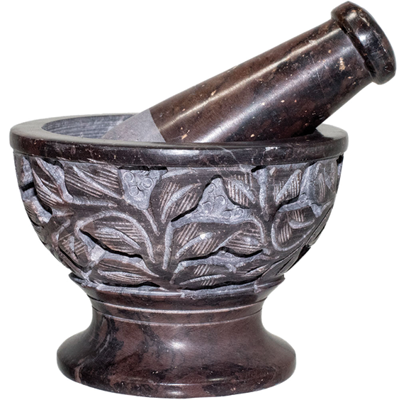 Mortar &amp; Pestle - Carved Leaves