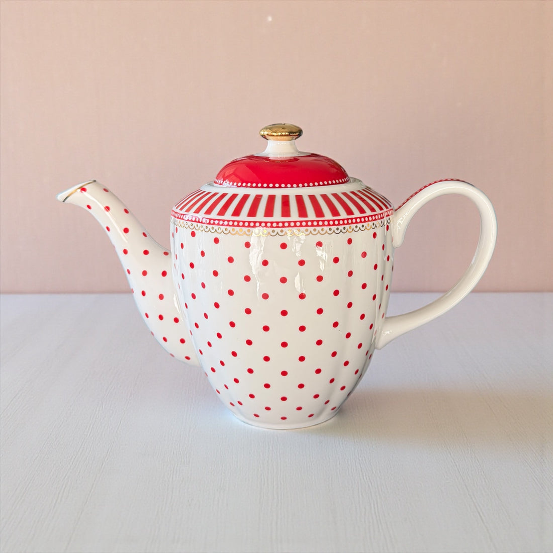 Vintage Teapot - Red Josephine Stripes &amp; Dots (Grace, China)